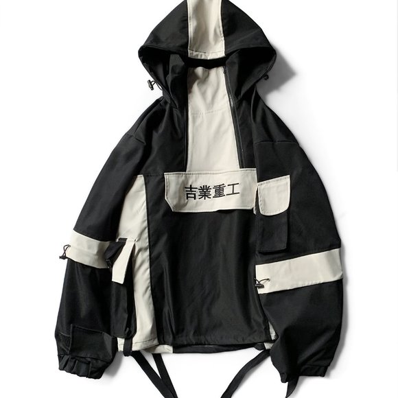 Techwear Streetwear Down Jacket Windbreaker Coat hi-j1-black - Picture 3 of 6